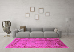 Machine Washable Oriental Pink Traditional Rug in a Living Room, wshurb515pnk