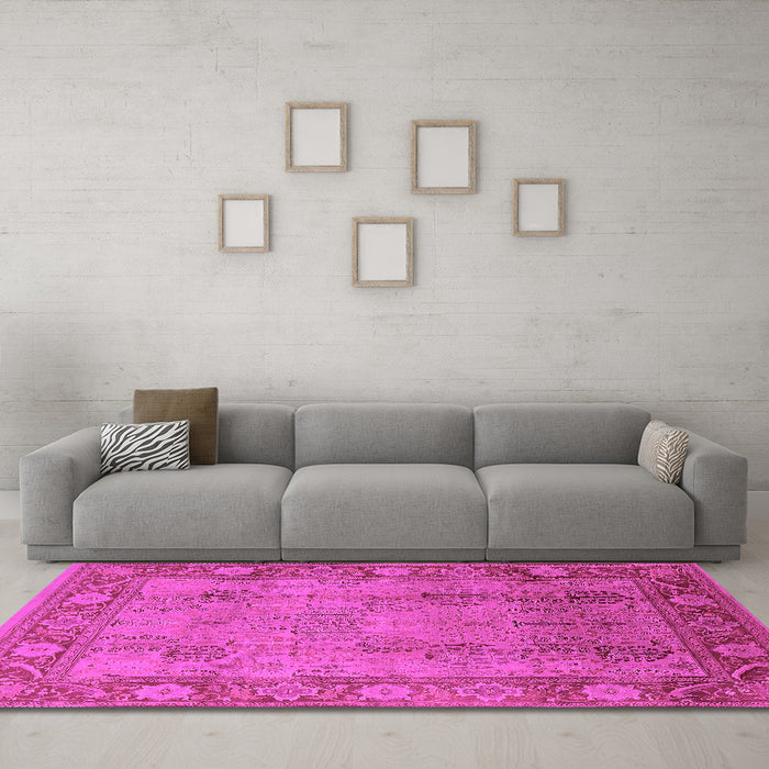 Machine Washable Oriental Pink Traditional Rug in a Living Room, wshurb515pnk