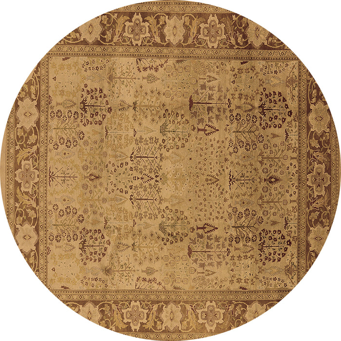 Round Oriental Brown Traditional Rug, urb515brn