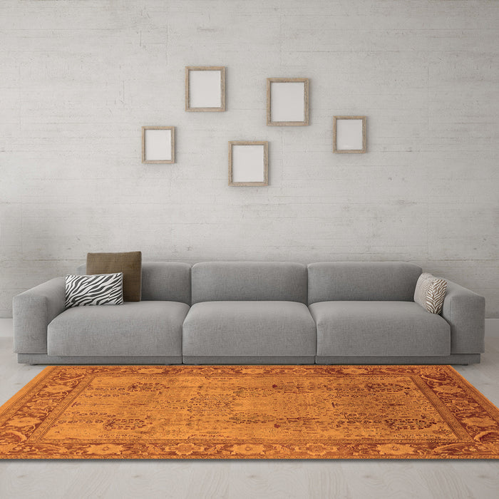 Machine Washable Oriental Orange Traditional Area Rugs in a Living Room, wshurb515org