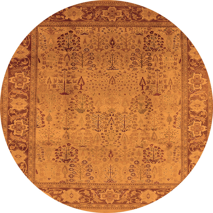 Round Oriental Orange Traditional Rug, urb515org