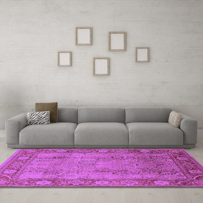 Machine Washable Oriental Purple Traditional Area Rugs in a Living Room, wshurb515pur