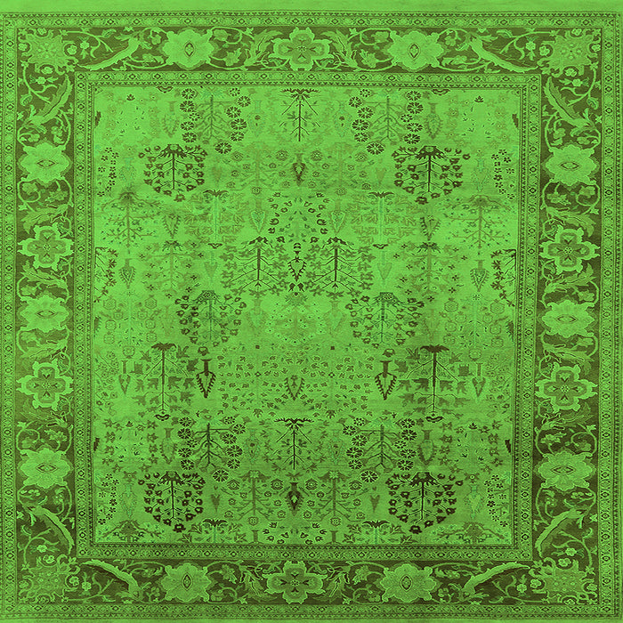 Square Machine Washable Oriental Green Traditional Area Rugs, wshurb515grn