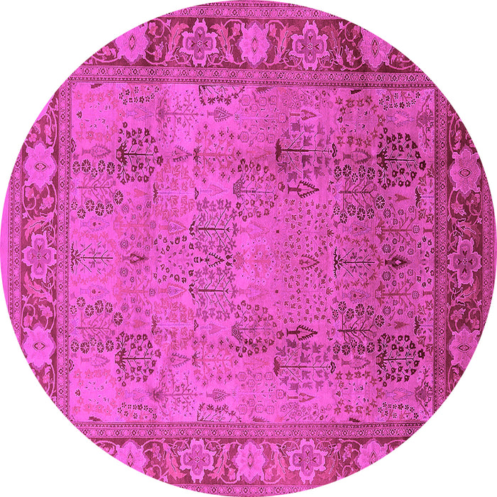 Round Machine Washable Oriental Pink Traditional Rug, wshurb515pnk