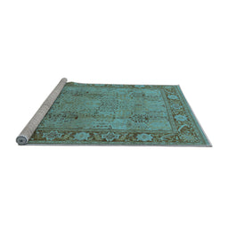 Sideview of Machine Washable Oriental Light Blue Traditional Rug, wshurb515lblu