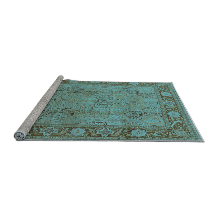 Sideview of Machine Washable Oriental Light Blue Traditional Rug, wshurb515lblu