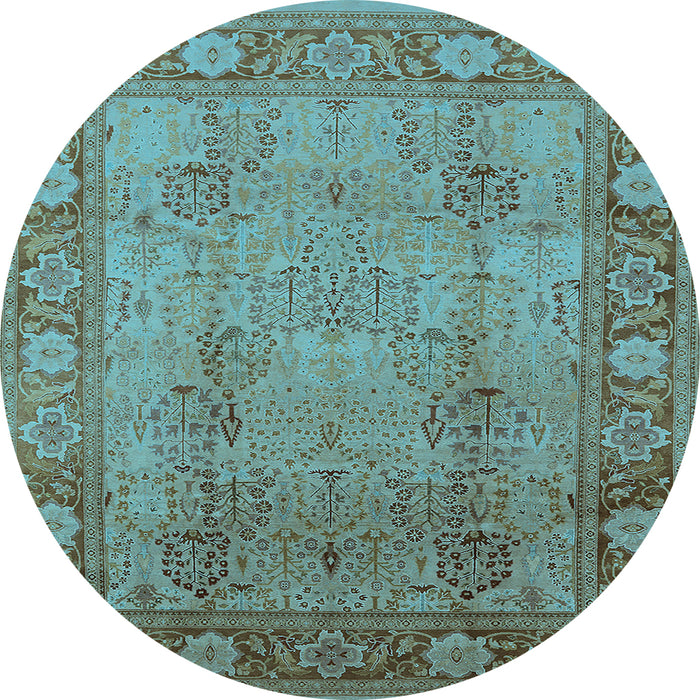 Round Machine Washable Oriental Light Blue Traditional Rug, wshurb515lblu