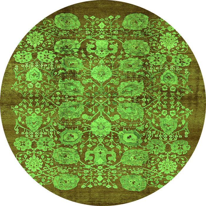 Round Machine Washable Oriental Green Industrial Area Rugs, wshurb516grn