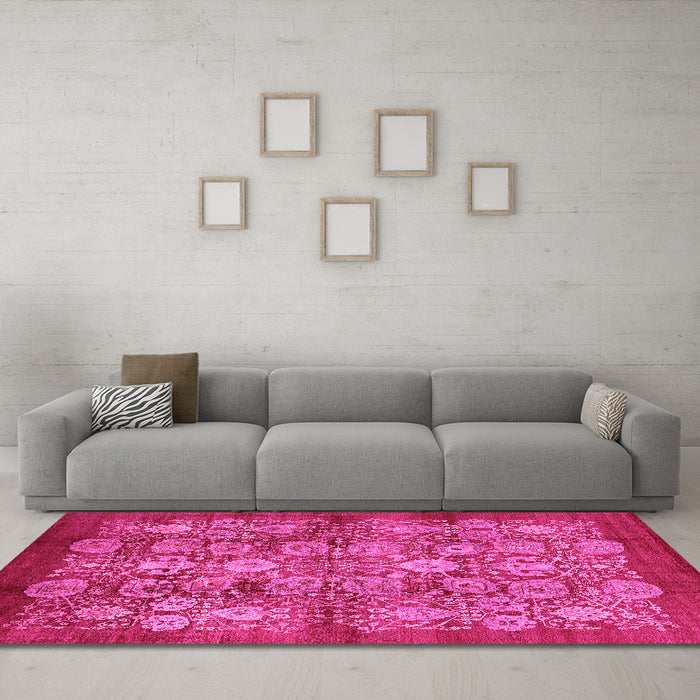 Machine Washable Oriental Pink Industrial Rug in a Living Room, wshurb516pnk