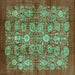 Square Machine Washable Oriental Turquoise Industrial Area Rugs, wshurb516turq