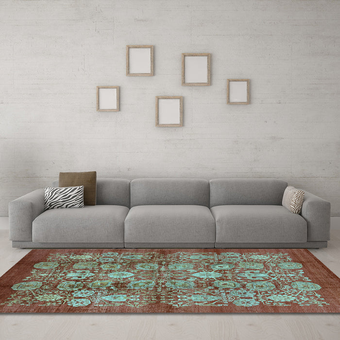 Machine Washable Oriental Light Blue Industrial Rug in a Living Room, wshurb516lblu