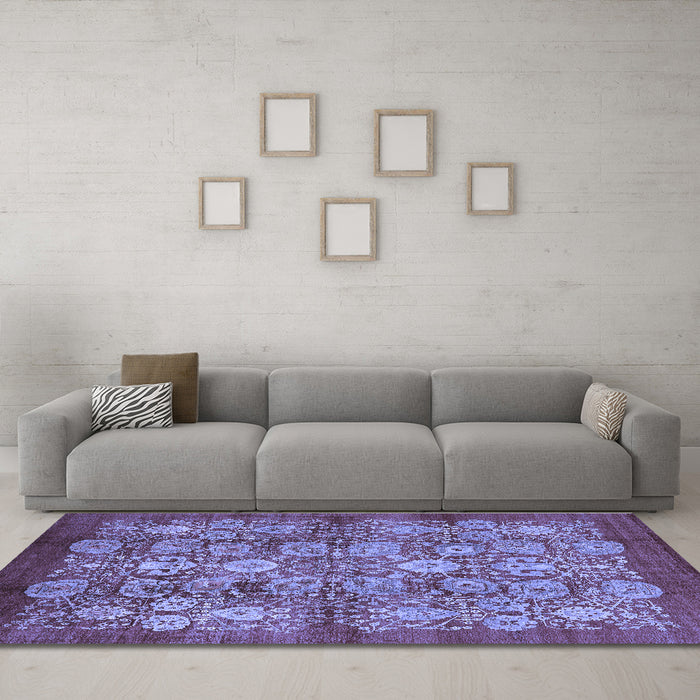 Machine Washable Oriental Blue Industrial Rug in a Living Room, wshurb516blu