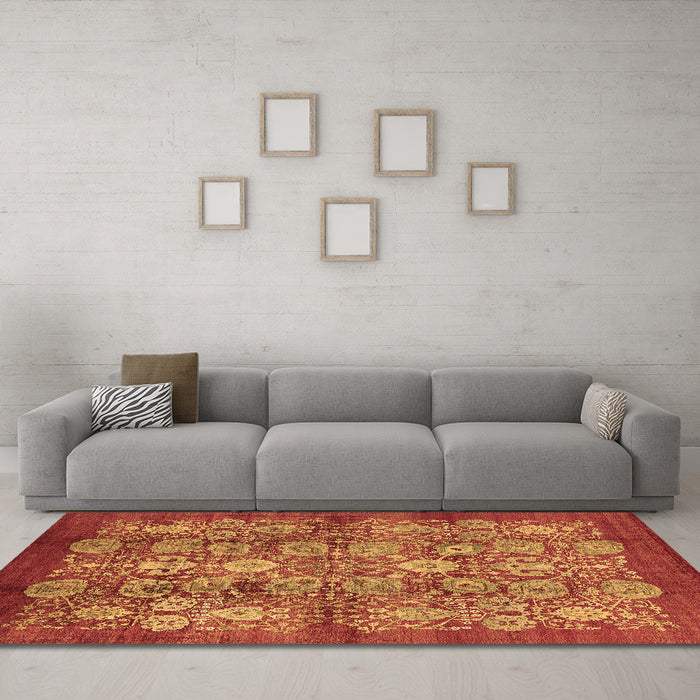 Machine Washable Oriental Brown Industrial Rug in a Living Room,, wshurb516brn