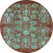 Round Machine Washable Oriental Light Blue Industrial Rug, wshurb516lblu