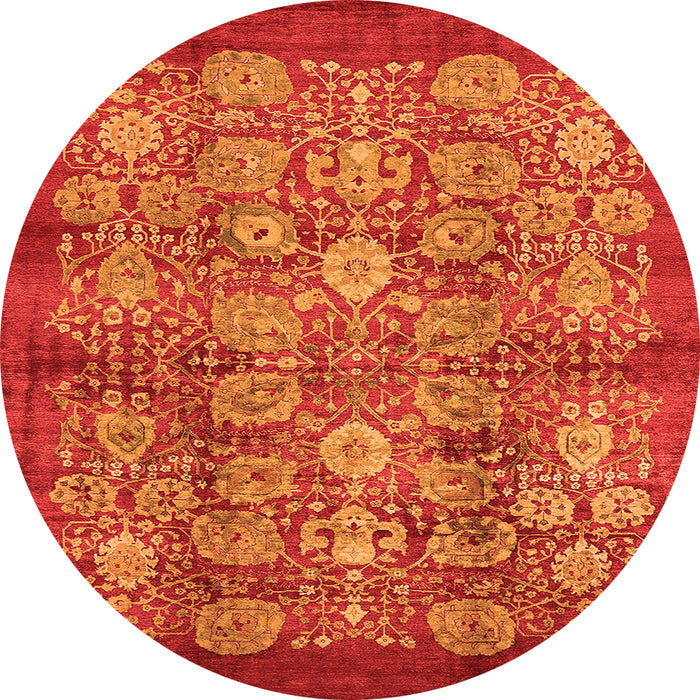 Round Machine Washable Oriental Orange Industrial Area Rugs, wshurb516org