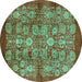 Round Machine Washable Oriental Turquoise Industrial Area Rugs, wshurb516turq