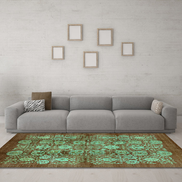 Machine Washable Oriental Turquoise Industrial Area Rugs in a Living Room,, wshurb516turq