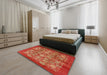 Mid-Century Modern Red Oriental Rug in a Bedroom, urb516