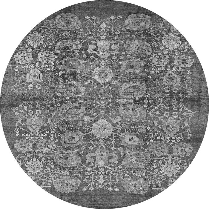Round Machine Washable Oriental Gray Industrial Rug, wshurb516gry