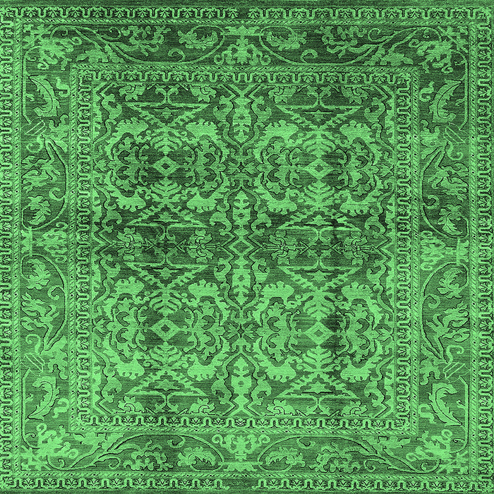 Square Machine Washable Oriental Emerald Green Traditional Area Rugs, wshurb517emgrn