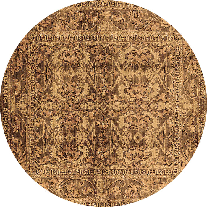 Round Machine Washable Oriental Brown Traditional Rug, wshurb517brn