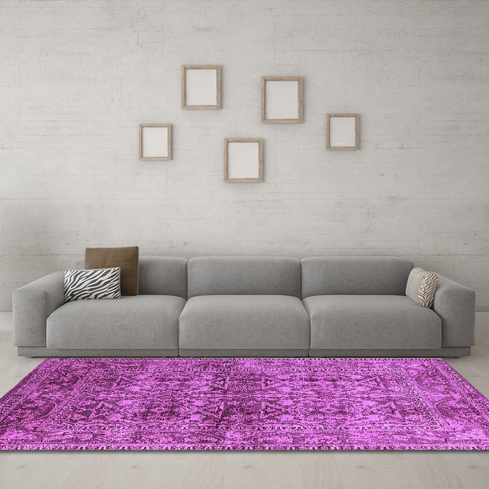 Machine Washable Oriental Purple Traditional Area Rugs in a Living Room, wshurb517pur