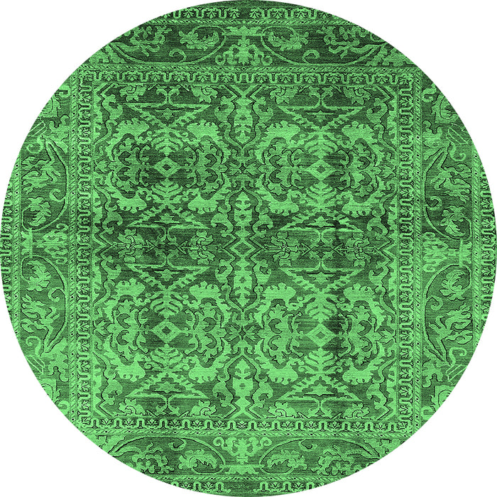 Round Machine Washable Oriental Emerald Green Traditional Area Rugs, wshurb517emgrn