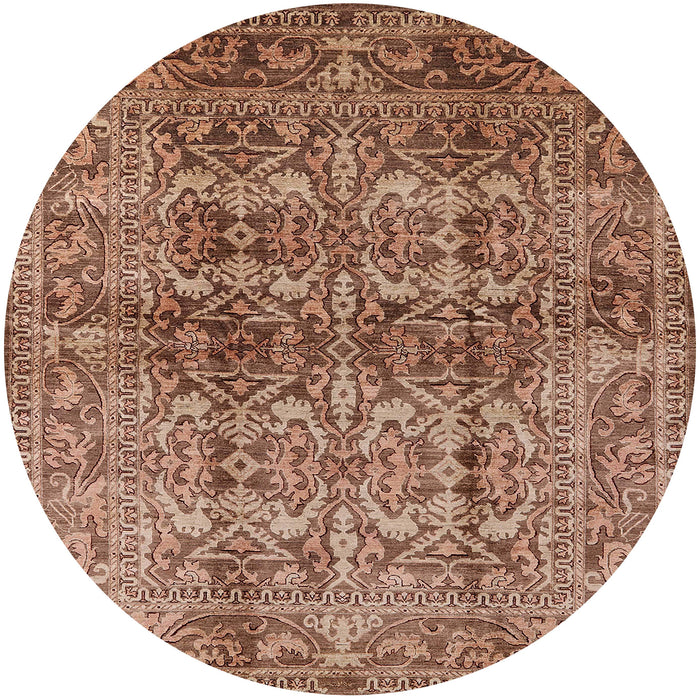 Round Mid-Century Modern Dark Sienna Brown Oriental Rug, urb517