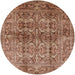 Round Mid-Century Modern Dark Sienna Brown Oriental Rug, urb517