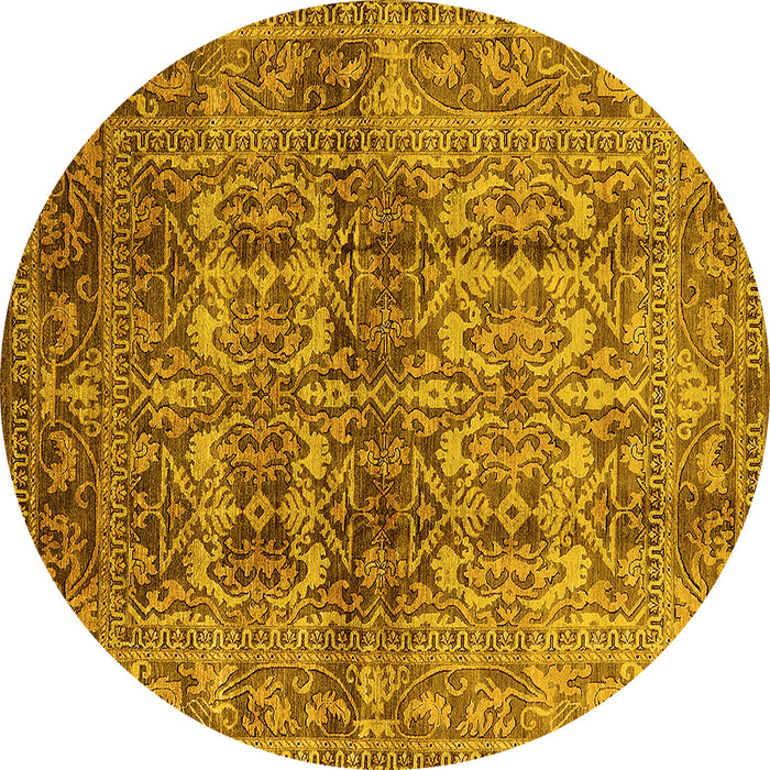 Round Machine Washable Oriental Yellow Traditional Rug, wshurb517yw