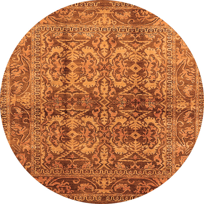 Round Machine Washable Oriental Orange Traditional Area Rugs, wshurb517org