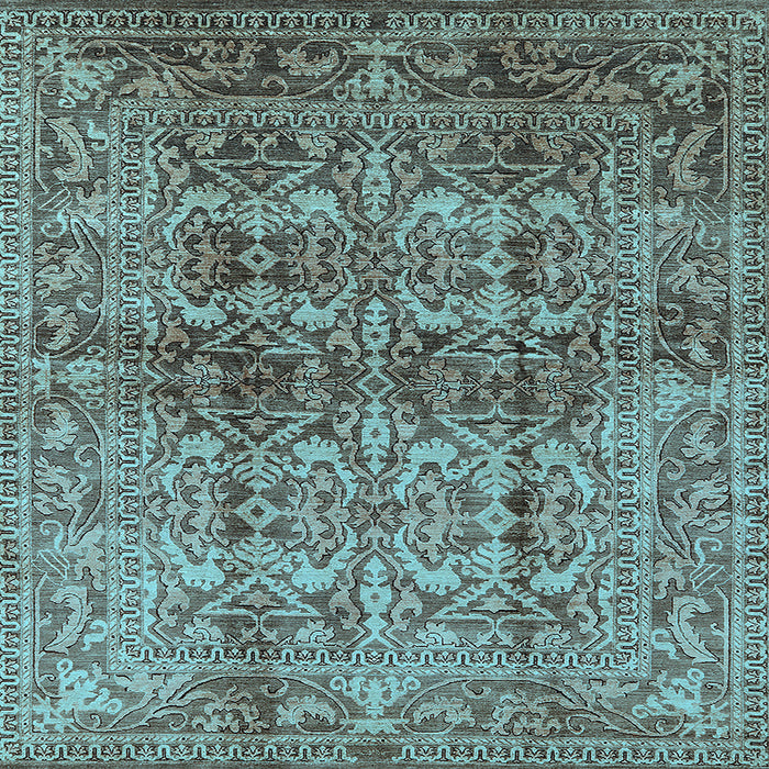 Square Machine Washable Oriental Light Blue Traditional Rug, wshurb517lblu