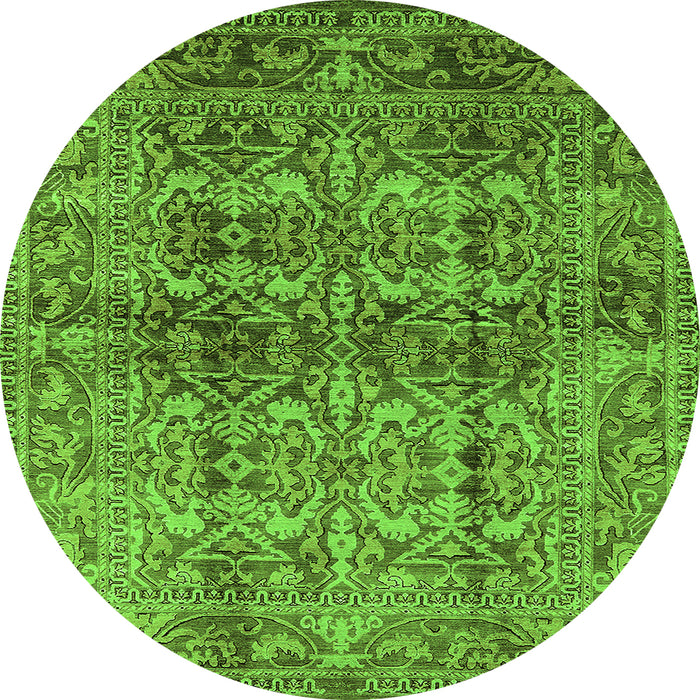 Round Machine Washable Oriental Green Traditional Area Rugs, wshurb517grn