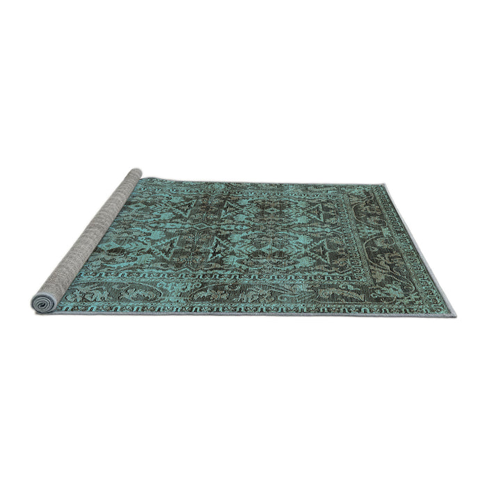 Sideview of Machine Washable Oriental Light Blue Traditional Rug, wshurb517lblu