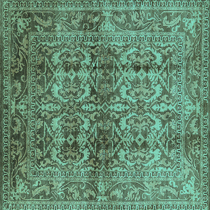 Square Oriental Turquoise Traditional Rug, urb517turq