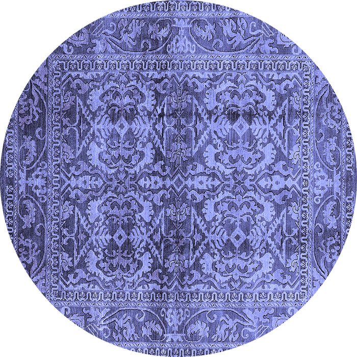 Round Machine Washable Oriental Blue Traditional Rug, wshurb517blu