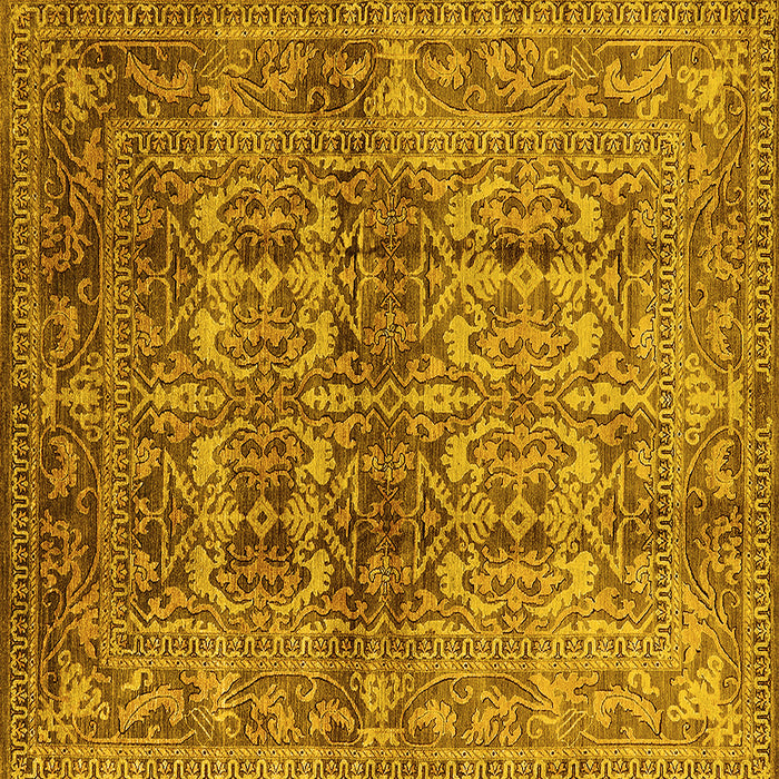 Square Machine Washable Oriental Yellow Traditional Rug, wshurb517yw