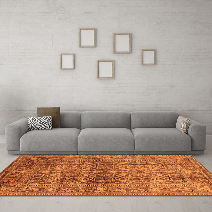 Machine Washable Oriental Orange Traditional Area Rugs in a Living Room, wshurb517org