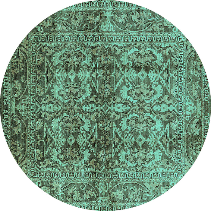 Round Oriental Turquoise Traditional Rug, urb517turq