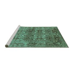 Sideview of Machine Washable Oriental Turquoise Traditional Area Rugs, wshurb517turq