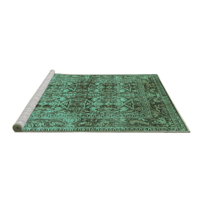 Sideview of Machine Washable Oriental Turquoise Traditional Area Rugs, wshurb517turq