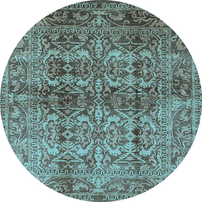 Round Machine Washable Oriental Light Blue Traditional Rug, wshurb517lblu