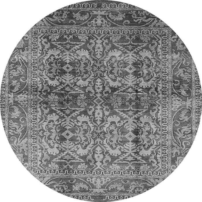 Round Machine Washable Oriental Gray Traditional Rug, wshurb517gry