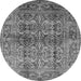 Round Machine Washable Oriental Gray Traditional Rug, wshurb517gry