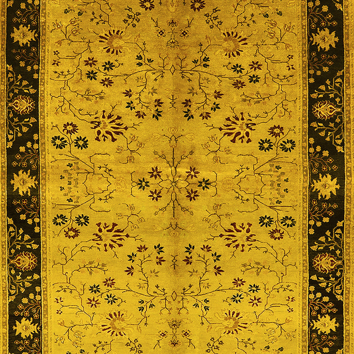 Machine Washable Oriental Yellow Traditional Rug, wshurb518yw