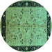 Round Oriental Turquoise Traditional Rug, urb518turq