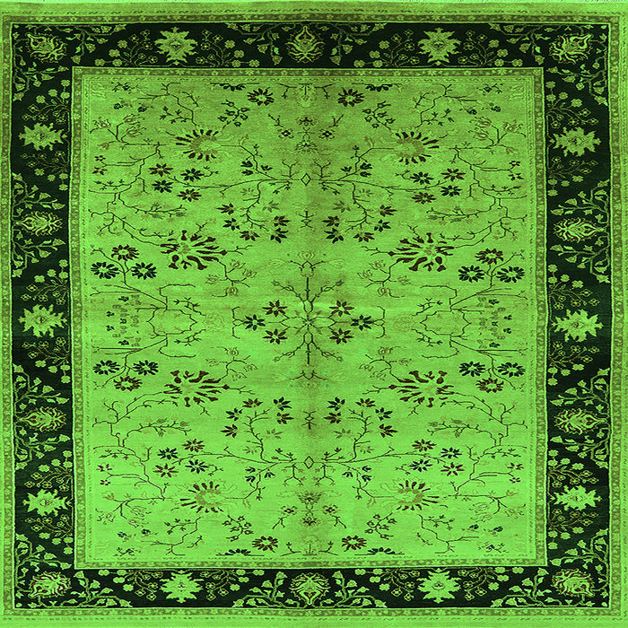 Square Machine Washable Oriental Green Traditional Area Rugs, wshurb518grn