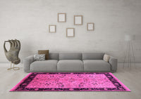 Machine Washable Oriental Pink Traditional Rug, wshurb518pnk