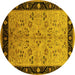 Round Machine Washable Oriental Yellow Traditional Rug, wshurb518yw