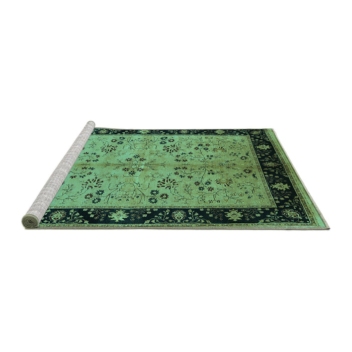 Sideview of Machine Washable Oriental Turquoise Traditional Area Rugs, wshurb518turq